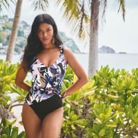 maillot de bain une pièce fleurie violet kaki et noir de la marque anita