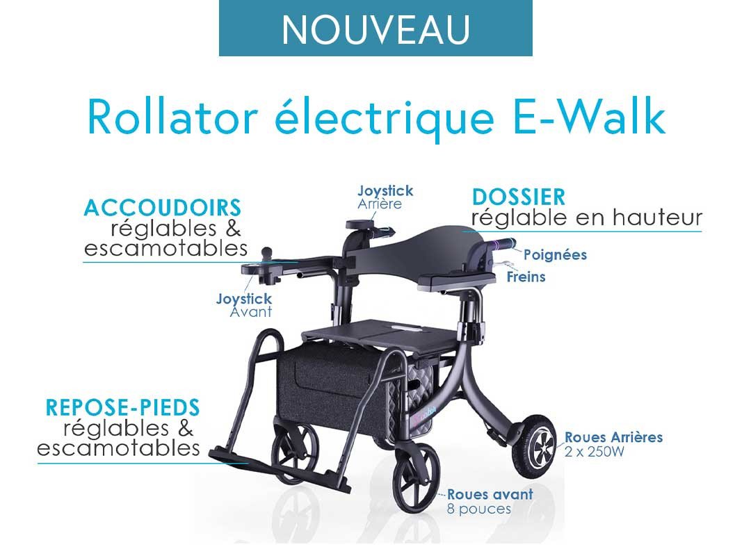 Rollator électrique E-Walk : dispositif 3en1 pour la mobilité